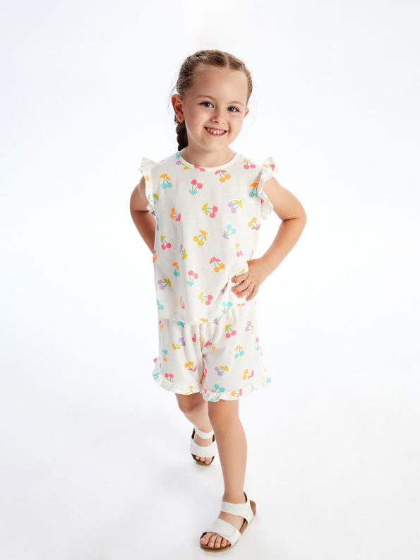 LCW Kids Cream Printed T-Shirt and Shorts Set
