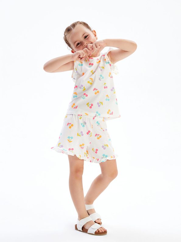 LCW Kids Cream Printed T-Shirt and Shorts Set