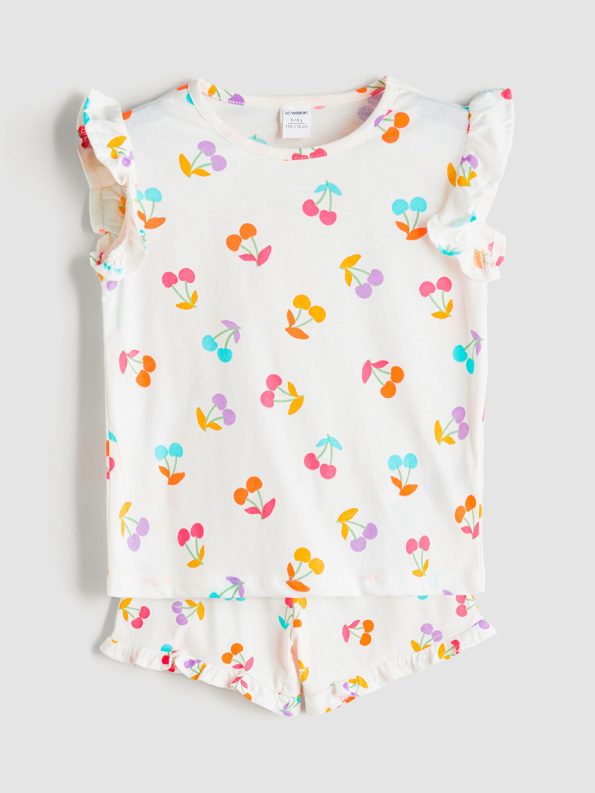 LCW Kids Cream Printed T-Shirt and Shorts Set