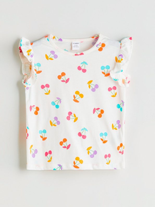 LCW Kids Cream Printed T-Shirt and Shorts Set