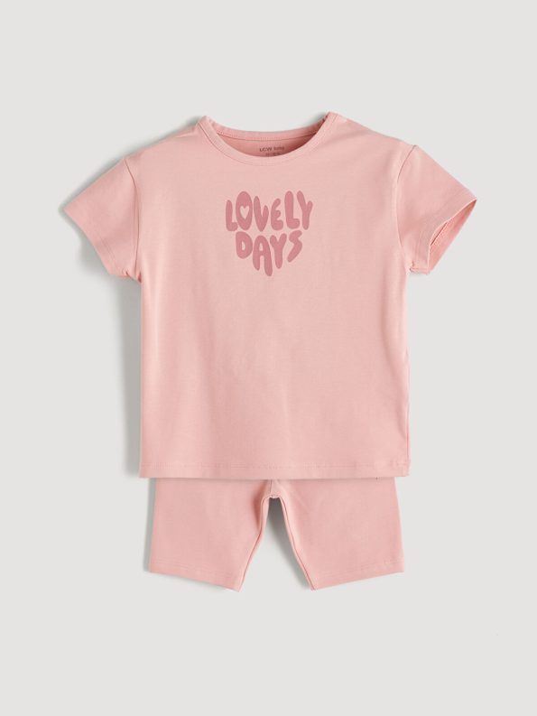 LCW Baby Pink Printed T-Shirt and Leggings Set