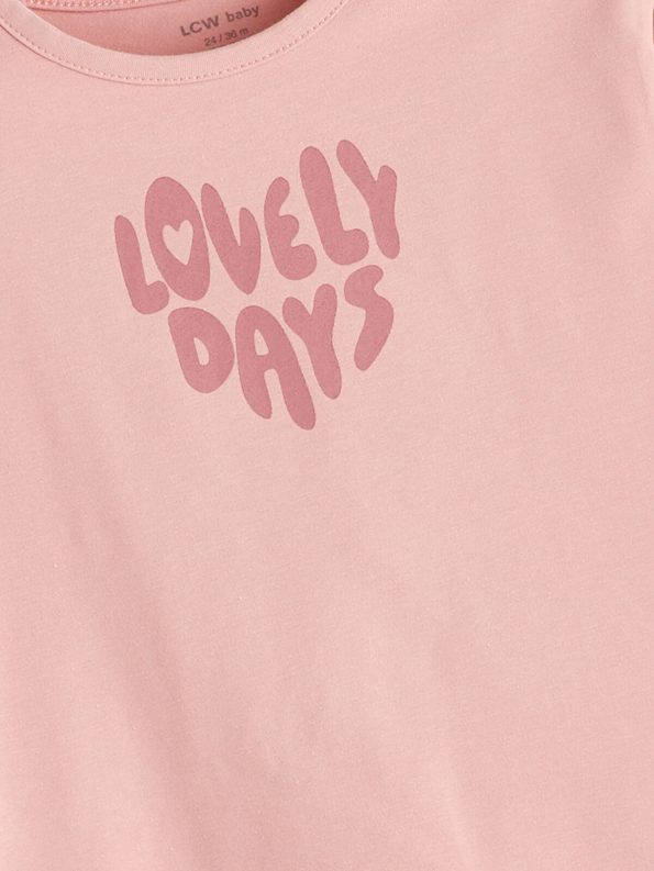 LCW Baby Pink Printed T-Shirt and Leggings Set