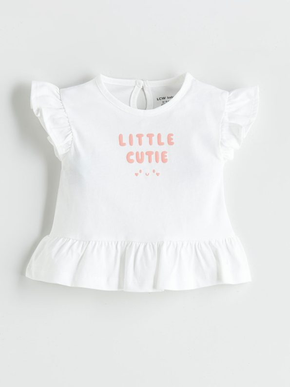 LCW Baby Cream Printed Ruffle Girl's Blouse and Shorts Set