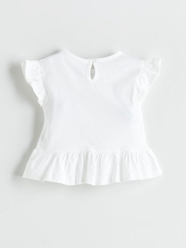 LCW Baby Cream Printed Ruffle Girl's Blouse and Shorts Set
