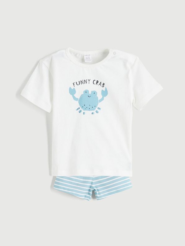 LCW Baby Cream Crab Print T-Shirt and Shorts Set