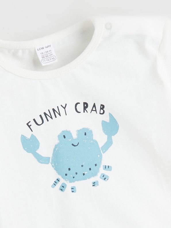 LCW Baby Cream Crab Print T-Shirt and Shorts Set