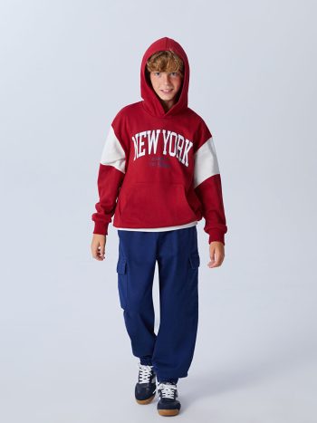 Textured Knit Boys' Cardigan with Stand Collar
