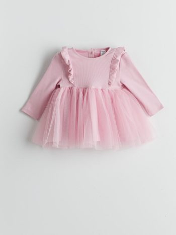 Floral Print Baby Girl Dress with Round Neck