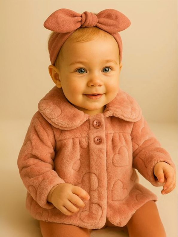 Embroidered Detail Bicycle Neck Baby Girl Jumpsuit and Hat Set