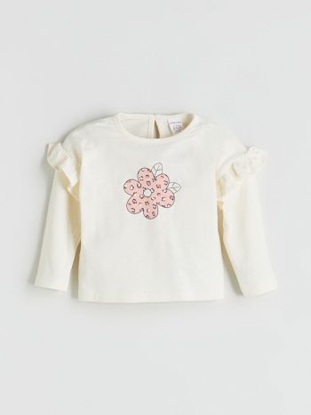 Baby Collar Long Sleeve Printed Girl's Blouse and Pants Set
