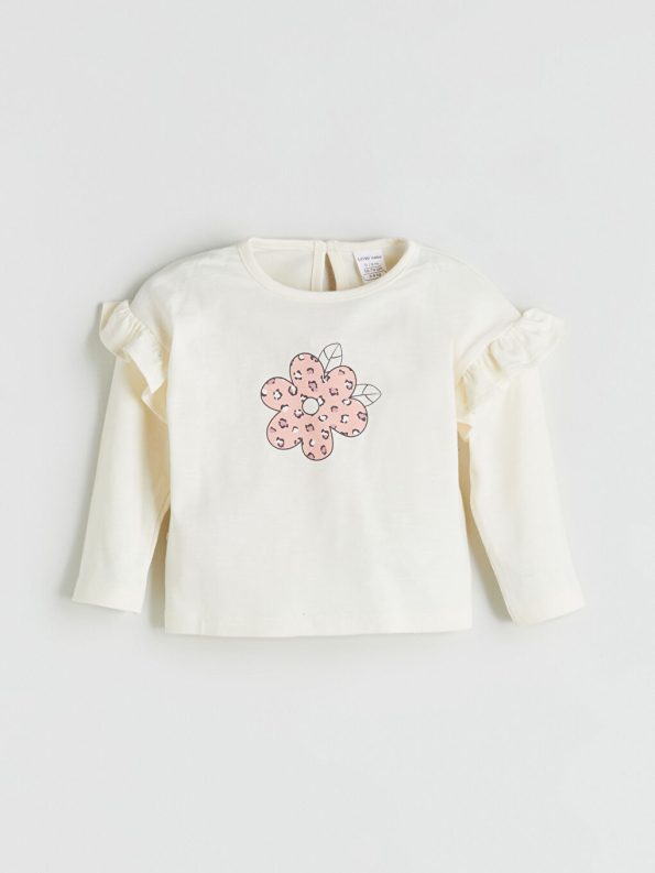 Baby Collar Long Sleeve Printed Girl's Blouse and Pants Set