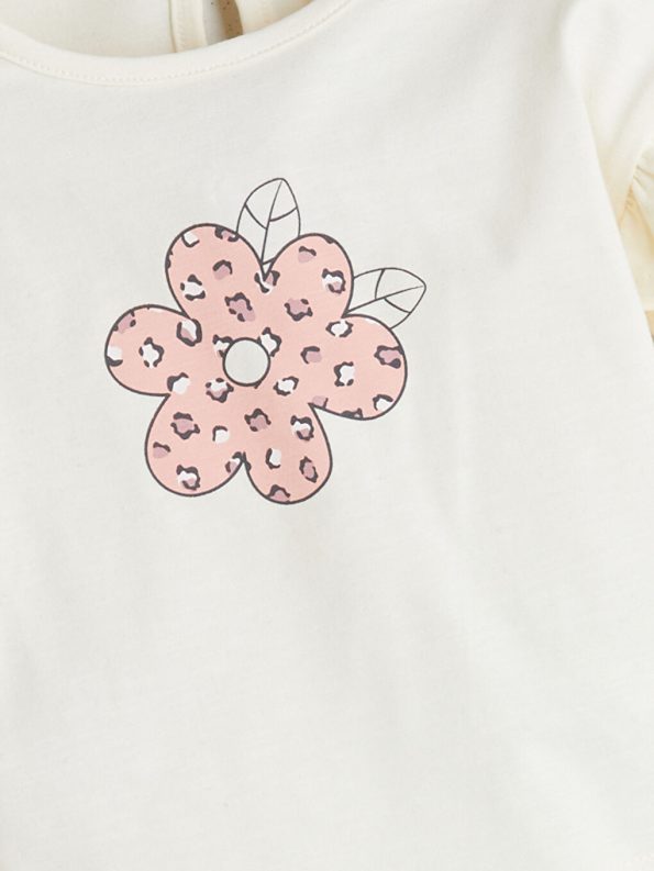 Baby Collar Long Sleeve Printed Girl's Blouse and Pants Set