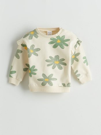 Baby Collar Long Sleeve Printed Girl Baby Blouse and Pants Set