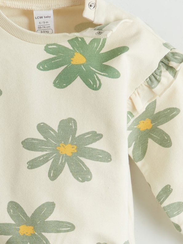 Baby Collar Long Sleeve Printed Girl Baby Blouse and Pants Set