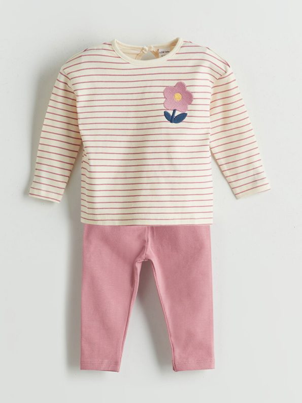 Bicycle Neck Long Sleeve Printed Baby Girl Sweatshirt Set