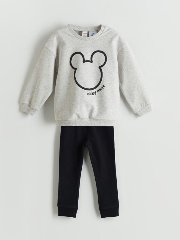 Mickey Mouse Printed Crew Neck Sweatshirt and Joggers Set for Baby Boys