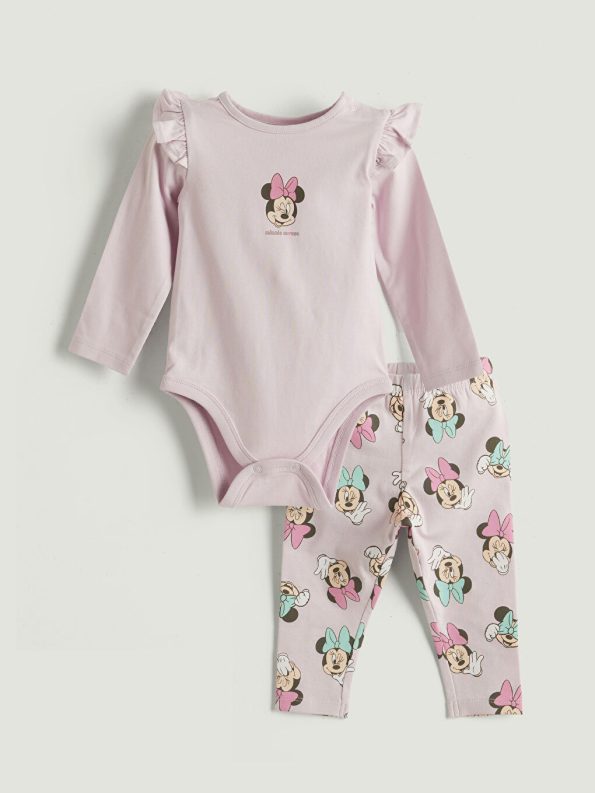 Minnie Mouse Print Baby Girl Bodysuit and Pants Set
