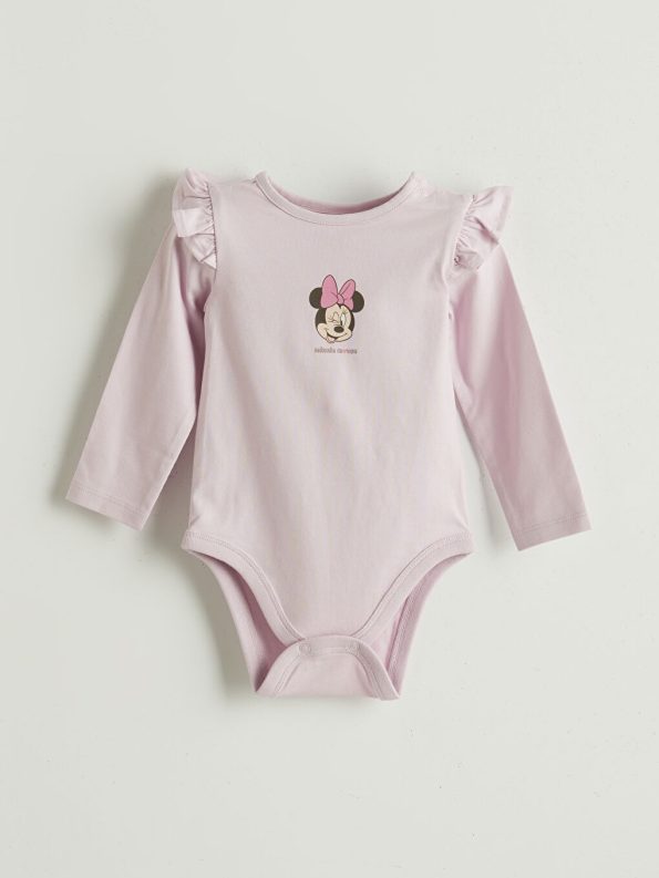 Minnie Mouse Print Baby Girl Bodysuit and Pants Set