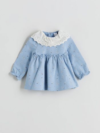 Velvet Dress and T-Shirt Set with Bow Detail for Baby Girls