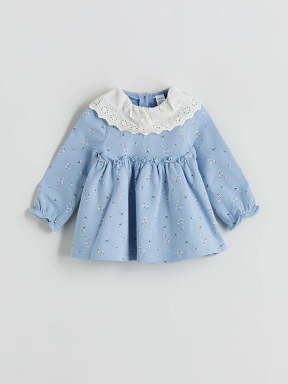 Velvet Dress and T-Shirt Set with Bow Detail for Baby Girls