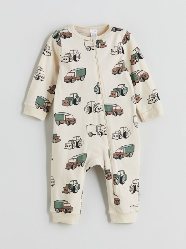 Printed Crew Neck Baby Boys' Cotton Romper