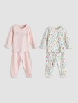 Bicycle Neck Long Sleeve Patterned Baby Girl Sweatshirt and Pants Set