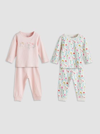 Bicycle Neck Long Sleeve Patterned Baby Girl Sweatshirt and Pants Set