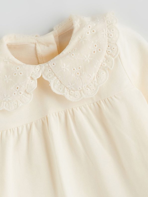 Baby Collar Long Sleeve Printed Girl's Blouse and Pants Set