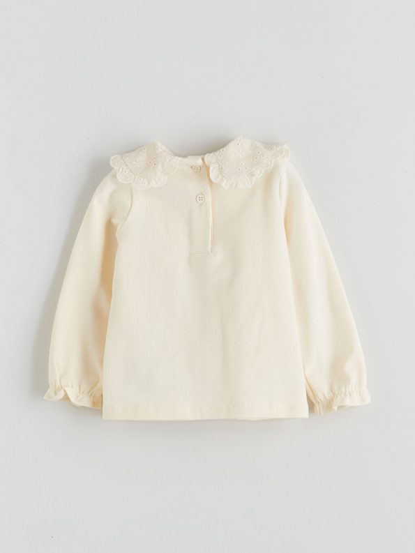 Baby Collar Long Sleeve Printed Girl's Blouse and Pants Set