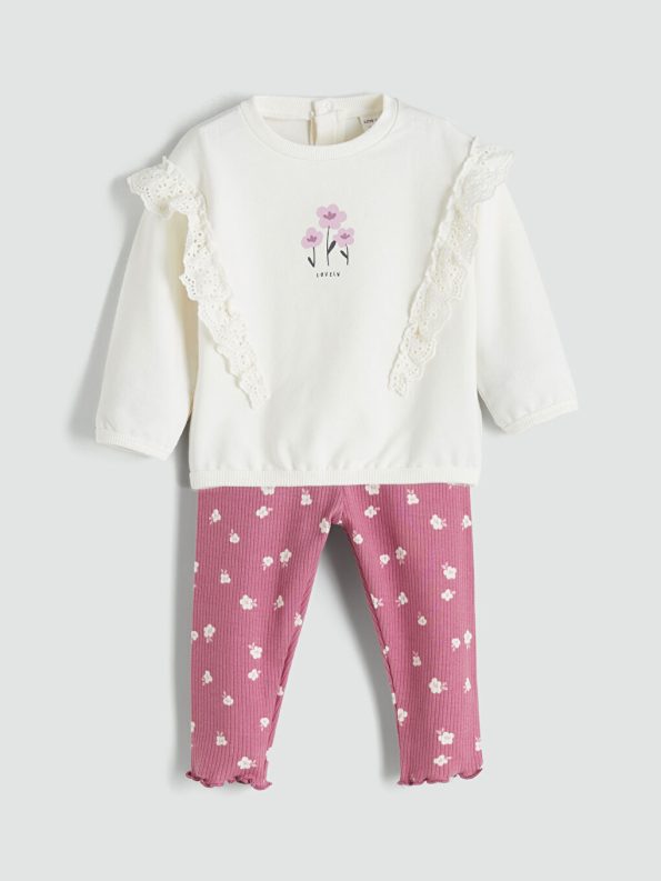 Minnie Mouse Printed Crew Neck Sweatshirt and Leggings Set for Baby Girls
