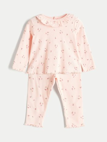 Floral Print Baby Girl Romper with Crew Neck