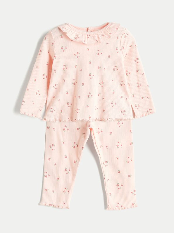 Floral Print Baby Girl Romper with Crew Neck