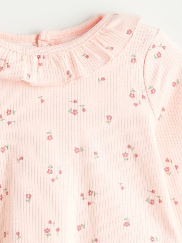 Floral Print Baby Girl Romper with Crew Neck