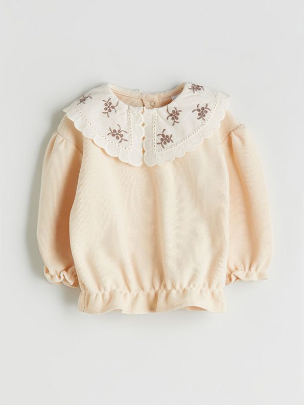 Baby Collar Long Sleeve Printed Girl's Blouse and Pants Set