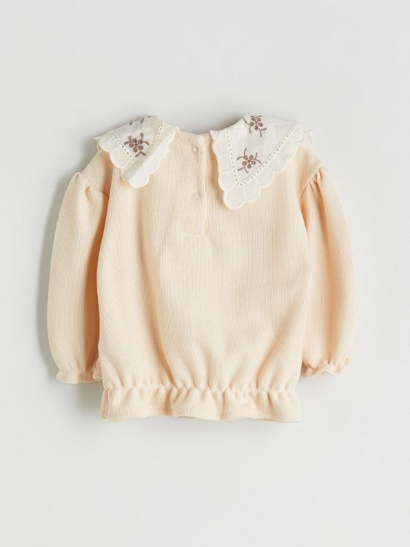 Baby Collar Long Sleeve Printed Girl's Blouse and Pants Set