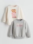 Girls' Long Sleeve Sweatshirt with Bow Embroidery and Leggings