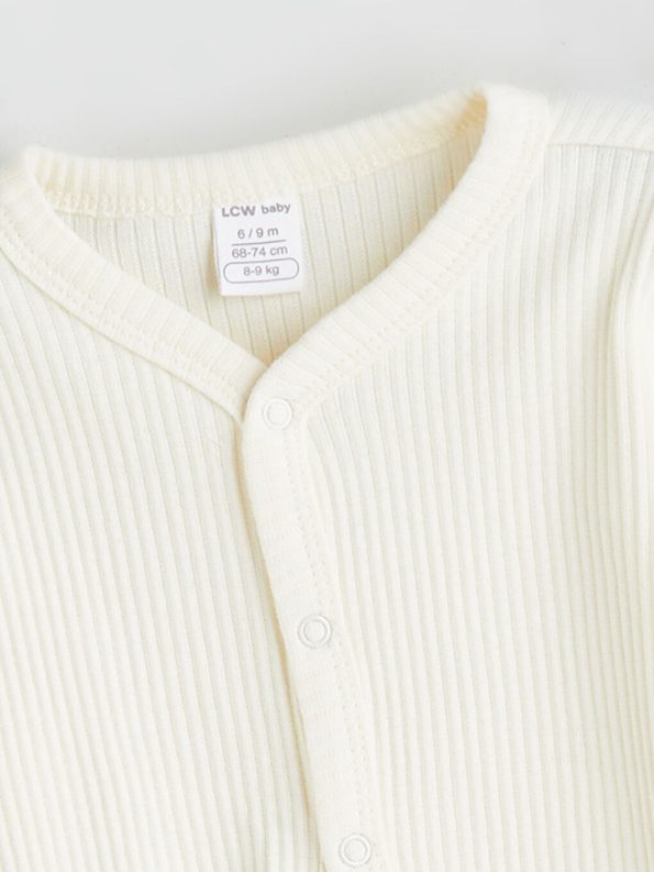 Long Sleeve Patterned Unisex Baby Romper with Crew Neck