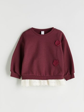 Girls' Heart Print Crew Neck Sweatshirt