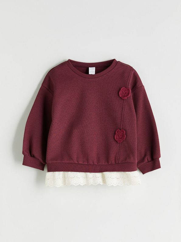 Girls' Heart Print Crew Neck Sweatshirt