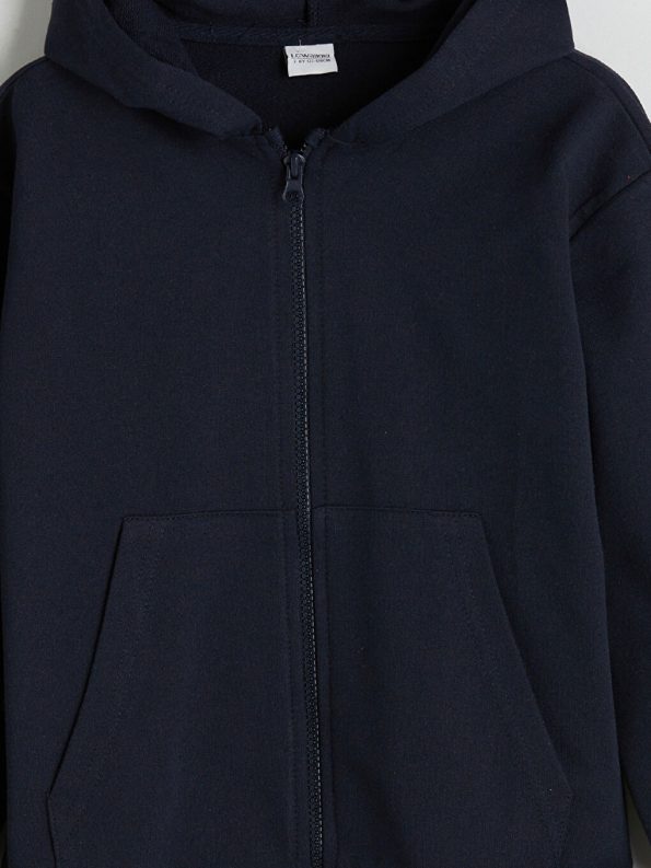 Hooded Printed Long Sleeve Boys Zip-Up Sweatshirt