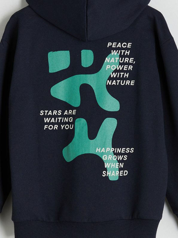 Hooded Printed Long Sleeve Boys Zip-Up Sweatshirt