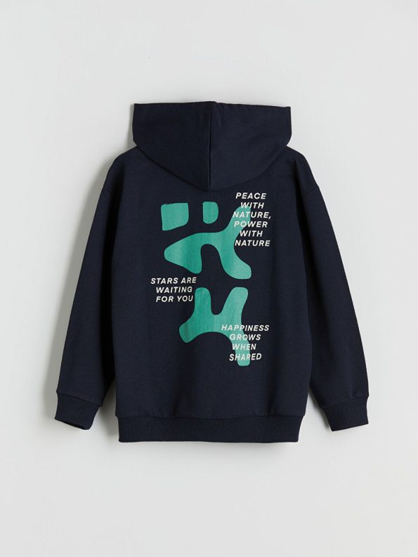 Hooded Printed Long Sleeve Boys Zip-Up Sweatshirt