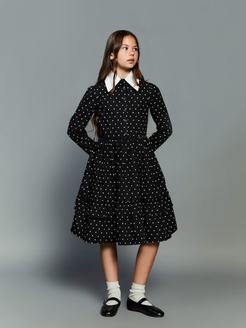 Floral Print Girls' Dress with Crew Neck