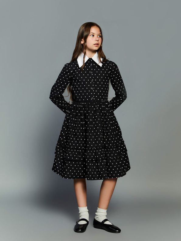 Floral Print Girls' Dress with Crew Neck