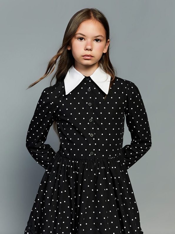 Floral Print Girls' Dress with Crew Neck