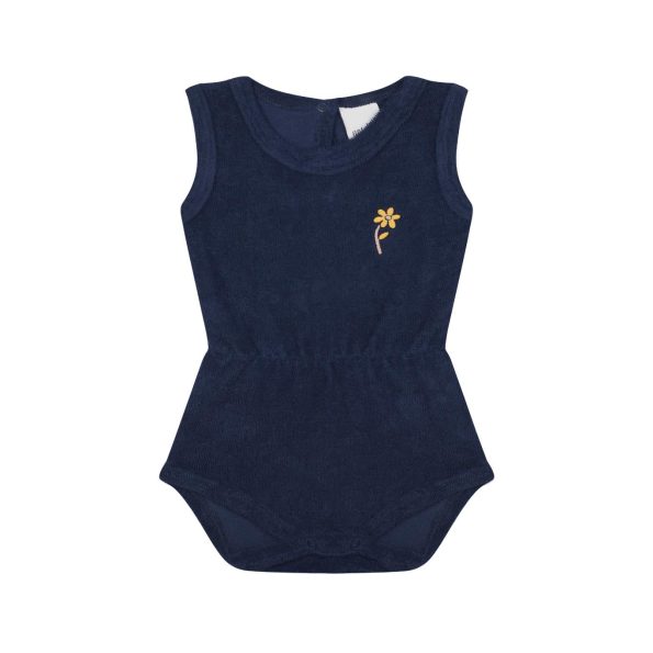 Navy Blue Towel Elastic Bodysuit