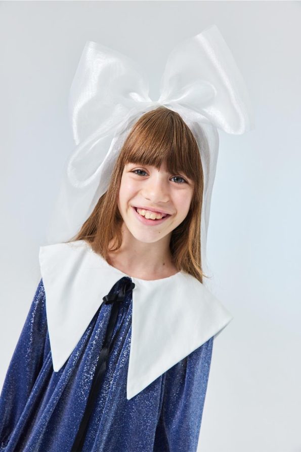 Navy Long Sleeve Shimmery Collar Detail Dress for Girls