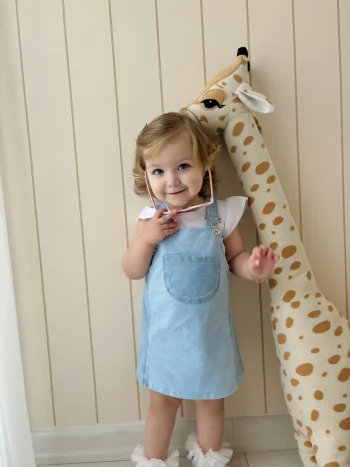 Soft Stretch Denim Dress with Ruffled T-Shirt Set