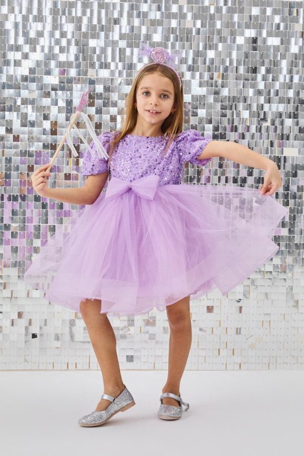 Lilac Beaded Sequin Dress for Girls - Gloria