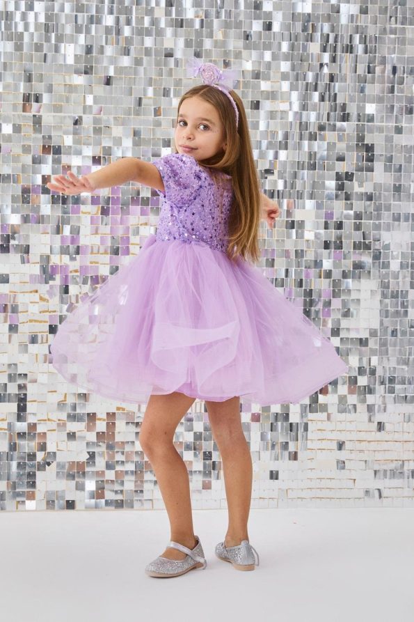 Lilac Beaded Sequin Dress for Girls - Gloria